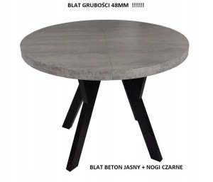 Stół Okrągły Do Jadalni Blat Beton Jasny Nogi Czarne SM5 90/90/190
