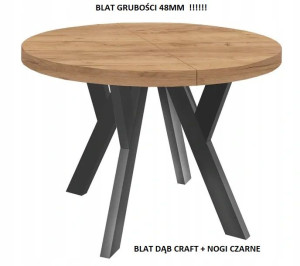 Stół Okrągły Do Jadalni Blat Dąb Craft Złoty Nogi Czarne SM5 90/90/140