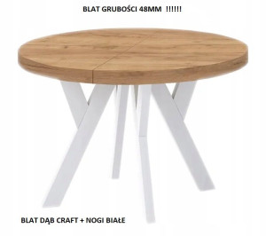 Stół Okrągły Do Jadalni Blat Dąb Craft Złoty Nogi Białe SM5 90/90/190