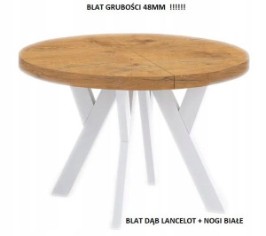 Stół Okrągły Do Jadalni Blat Dąb Lancelot Nogi Białe SM5 100/100/150