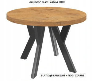 Stół Okrągły Do Jadalni Blat Dąb Lancelot Nogi Czarne SM5 90/90/140