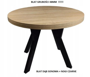 Stół Okrągły Do Jadalni Blat Dąb Sonoma Nogi Czarne SM5 100/100/150