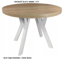 Stół Okrągły Do Jadalni Blat Dąb Sonoma Nogi Białe SM5 90/90/140