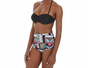BIKINI STRÓJ KĄPIELOWY boho czarny wysoki stan L