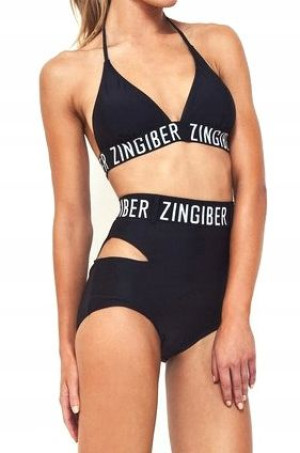 Strój Bikini Wysoki Stan Czarny ZINGIBER NAPISY S