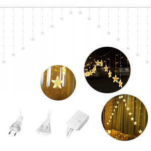 Lampki światełka świąteczne kurtyna GWIAZDY 136led