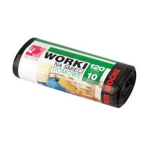 BRATEK WORKI na śmieci 120L LDPE z mocnej folii CZARNE rolka 10szt.