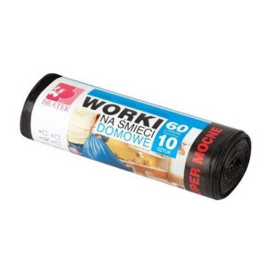 BRATEK WORKI na śmieci 60L LDPE z mocnej folii CZARNE rolka 10szt.