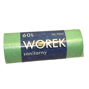WORKI na śmieci 60L HDPE z cienkiej folii ZIELONE rolka 50szt.