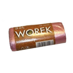 WORKI na śmieci 35L HDPE z cienkiej folii CZERWONE rolka 50szt.