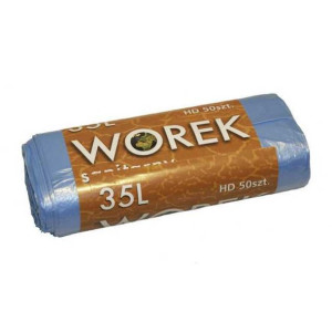 WORKI na śmieci 35L HDPE z cienkiej folii NIEBIESKIE rolka 50szt.
