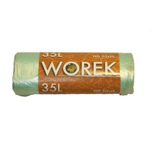 WORKI na śmieci 35L HDPE z cienkiej folii ZIELONE rolka 50szt.