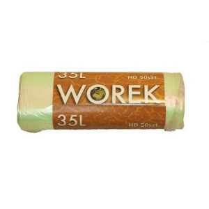 WORKI na śmieci 35L HDPE z cienkiej folii ŻÓŁTE rolka 50szt.