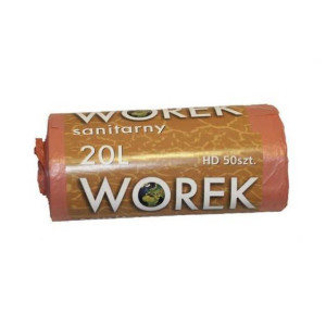 WORKI na śmieci 20L HDPE z cienkiej folii CZERWONE rolka 50szt.