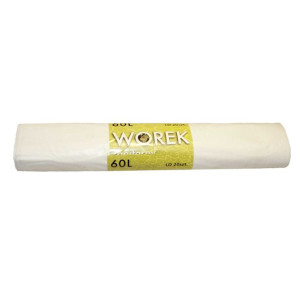 WORKI na śmieci 60L LDPE z mocnej folii BIAŁE rolka 20szt.