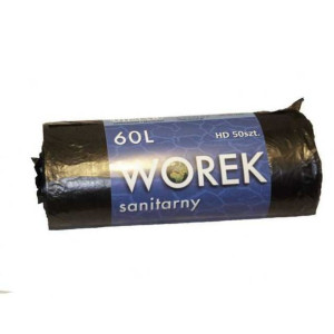 WORKI na śmieci 60L HDPE z cienkiej folii CZARNE rolka 50szt.