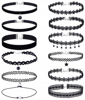 Zestaw 12 szt CHOKER naszyjnik rzemyk koronka boho