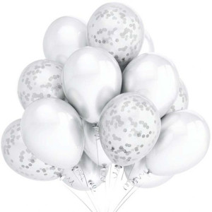 Balony Metaliczne Z Konfetti Białe Wesele 20 Sztuk