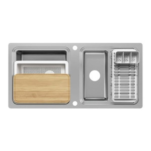 Zlewozmywak stalowy GoodHome Romesco 1,5-komorowy z ociekaczem