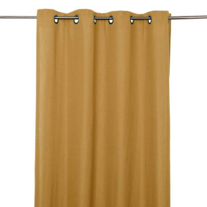 Zasłona GoodHome efekt lnu 140 x 260 cm musztardowa