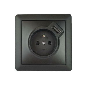 Gniazdo elektryczne z portem USB Slim czarny mat Lexman