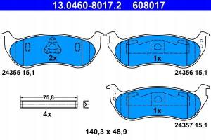 ATE 13.0460-8017.2 Zestaw klocków hamulcowych, ham