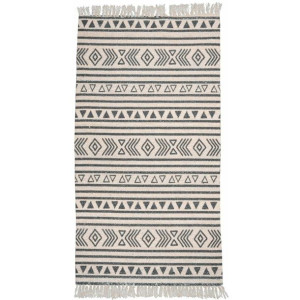 Dywan z frędzlami Gaja Aztecki beżowy 80 x 150 cm z recyklingu