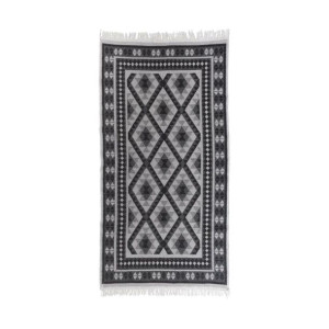 Dywan z frędzlami Kilim Aztec dwustronny antracyt 70 x 140 cm