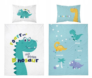 Pościel Turkusowa Dinozaur Do Łóżeczka 100x135
