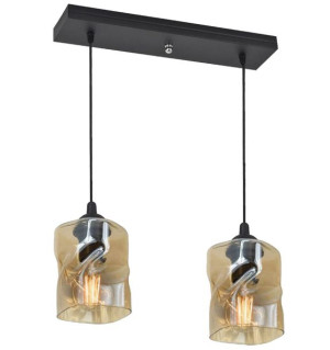 Lampa Wisząca Żyrandol Czarny E27 Klosz BURSZTYNOWY