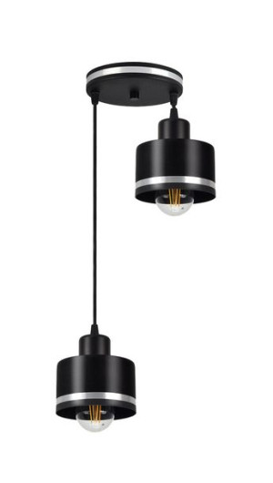 Lampa Wisząca Żyrandol Czarny E27 Klosz Czarny Srebrny