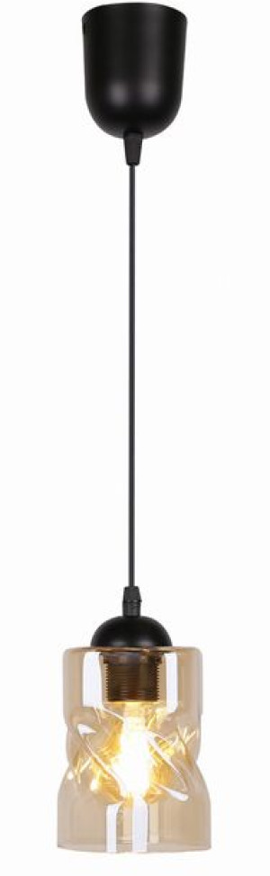 Lampa Wisząca Żyrandol Czarny E27 Klosz BURSZTYNOWY