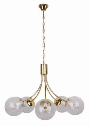 Lampa Wisząca Żyrandol Mosiądz E14 Klosz Bezbarwny
