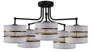 Lampa Wisząca Żyrandol Czarny E27 abażur Szary Złoty