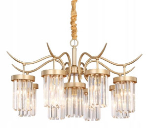 Lampa Sufitowa Wisząca Metal Kryształ Złota 9xe27