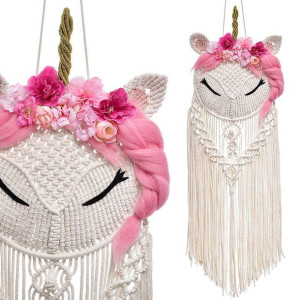Makrama Jednorożec Unicorn Ścianę Kwiaty Dekoracja 80 Cm