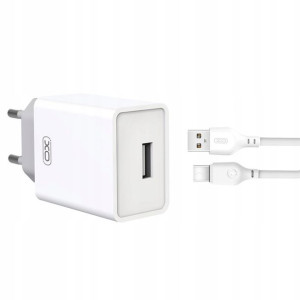 XO ładowarka L93 1x USB 2,4A biała + kabel USB-C