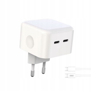 XO PD 35W 2x USB-C biała + kabel USB-C - USB-C
