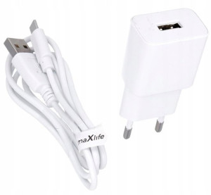 Szybka ładowarka Maxlife USB 2,1A + kabel USB-C