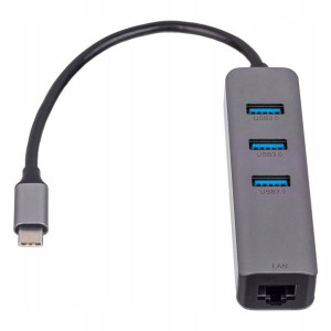 Hub USB-C do 3x USB 3.0 z kartą sieciową 15cm