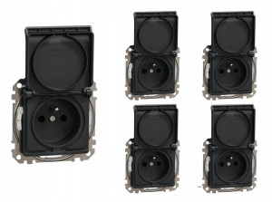 5x Schneider Design Gniazdo Pojed. Zu Czarne Ip44