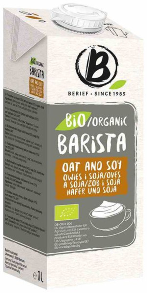 Napój Owsiano - Sojowy Barista Bez Dodatku Cukrów Bio 1 L - Berief
