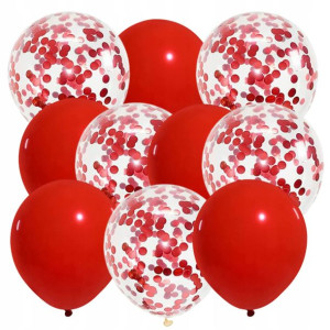 Zestaw Balonów Czerwony 10 Sztuk Konfetti Urodziny