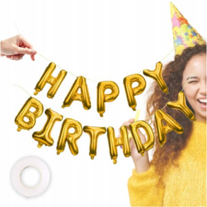 Balony Happy Birthday Urodzinowe Napis Złoty
