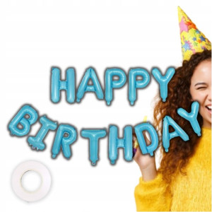 Balony Napis Happy Birthday Urodzinowe Niebieskie
