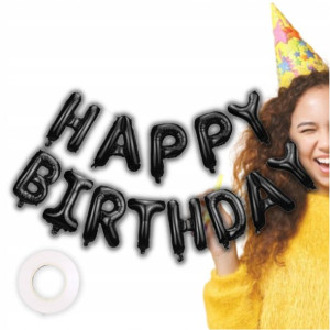 Balony Happy Birthday Czarny Wstążka Gratis!
