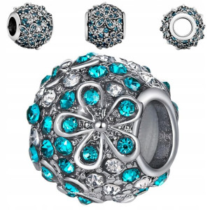 Charms Zawieszka Błękitna Kwiaty - 1 Sztuka