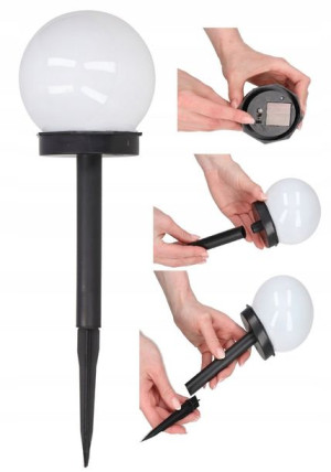 Lampa Solarna Led Ogrodowa Kula Biała 10cm