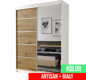 Szafa Przesuwna Z Lustrem 100 Cm 100x200 Artisan Biała