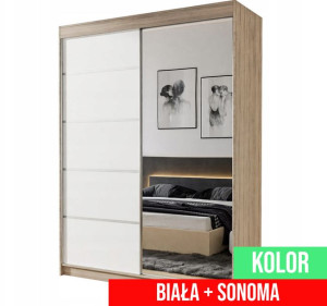 Szafa Przesuwna Z Lustrem 100 Cm 100x200 Biała Sonoma